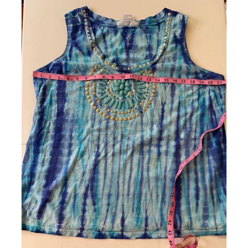 Roamans Womens Beaded Tank Top Large Hippie Boho Artsy Festival Indie Concert - Picture 7 of 10